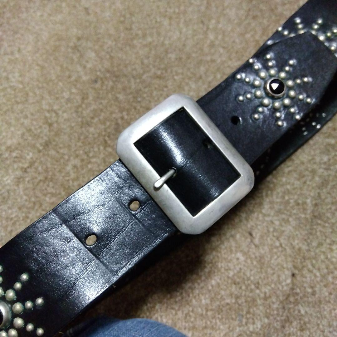 34inch HTC に似てる ピーナッツ レザー スタッズベルト 黒 - メルカリ