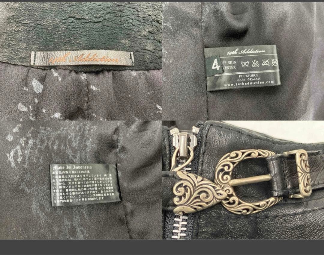 14th addictionクロスジップシープスキンライダースcrossサイズ4