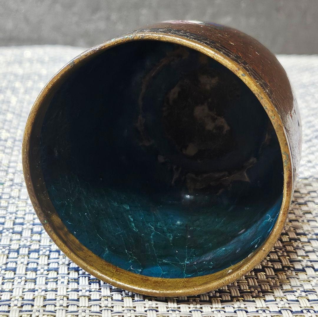 中国古美術 清朝 清代 古七宝 有線七宝 花の図 盃 ぐい呑 酒杯 酒器