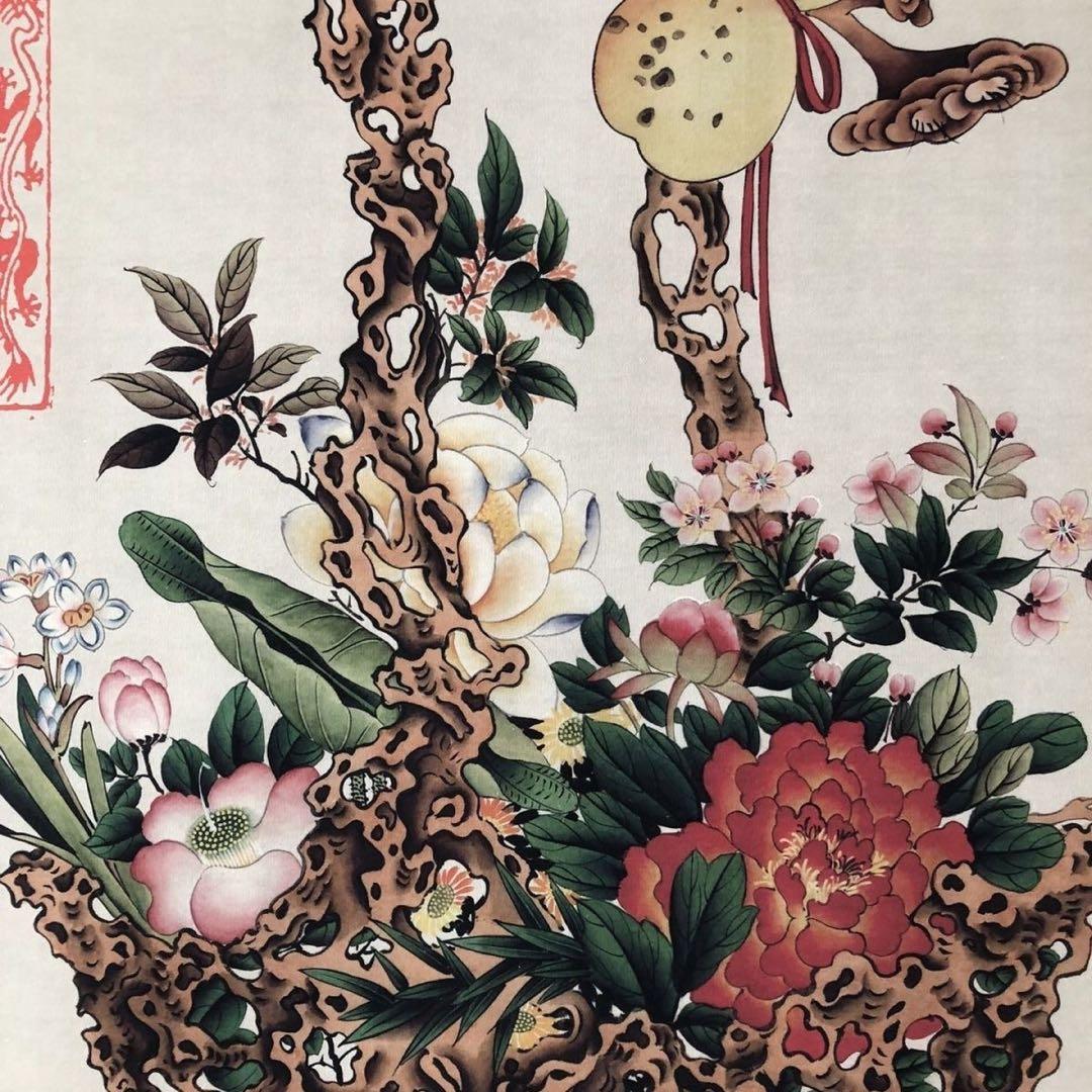 張大千 嘉荷図 掛け軸 中堂 蓮花図 中国画 表装済 サイズ：70×173cm