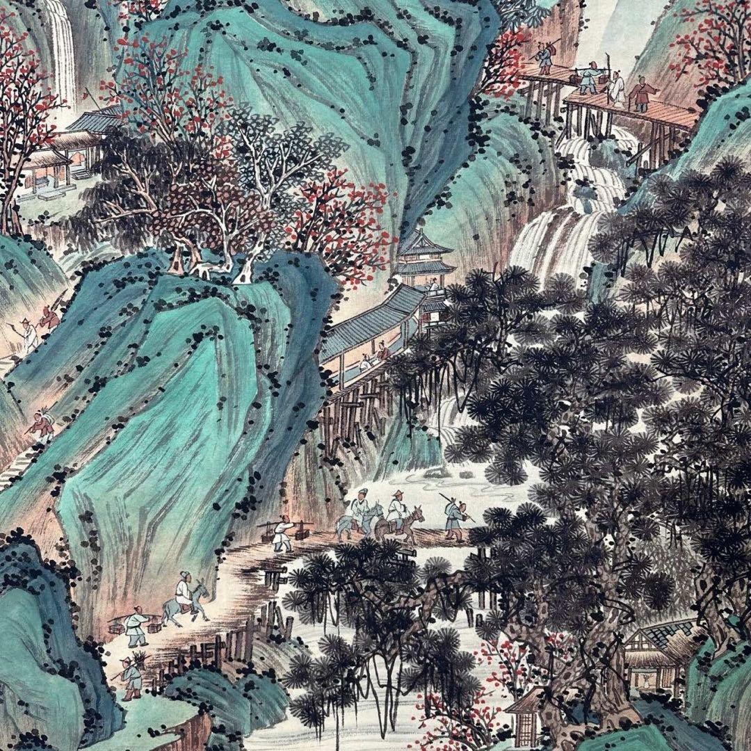 張大千 山水画 掛け軸 中堂 山峦葱茂図 中国画 サイズ：77×175cm