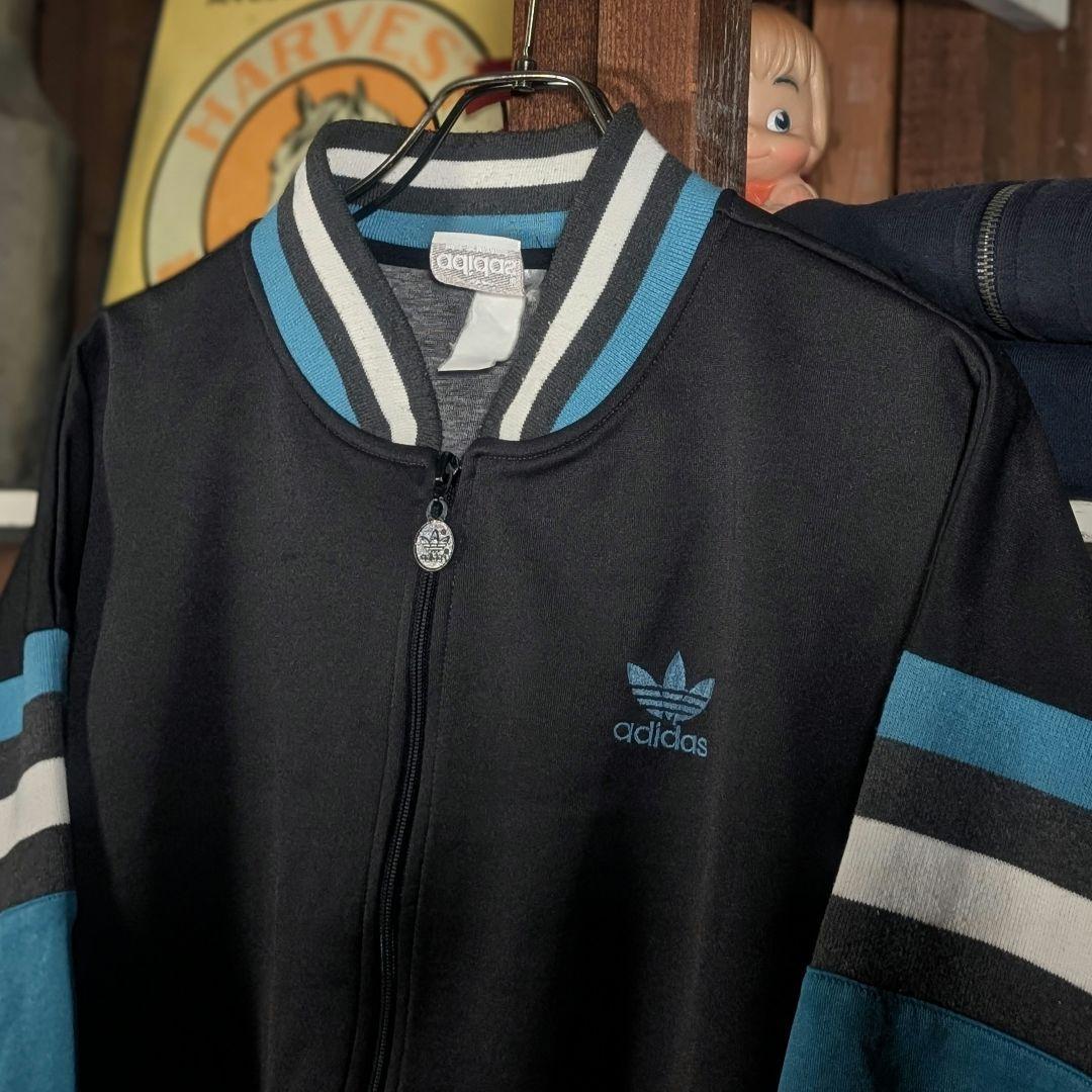 80s old adidas ATPジャケット ワンポイント刺繍 ボーダー XL