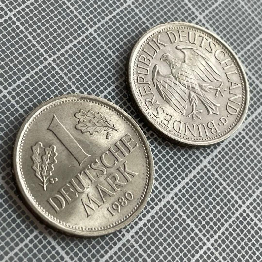 ドイツ 1マルク 1980年 新品×2 ヴィンテージコイン 外国貨幣 美品