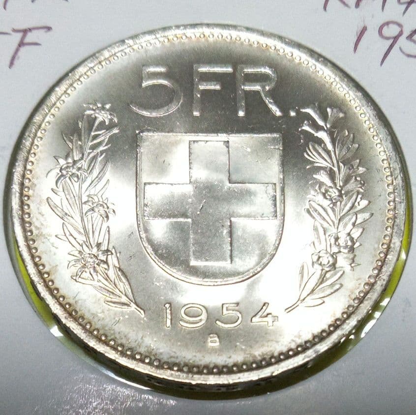 旧貨幣 スイス銀貨5フラン(1954年) KM40 未使用 - メルカリ