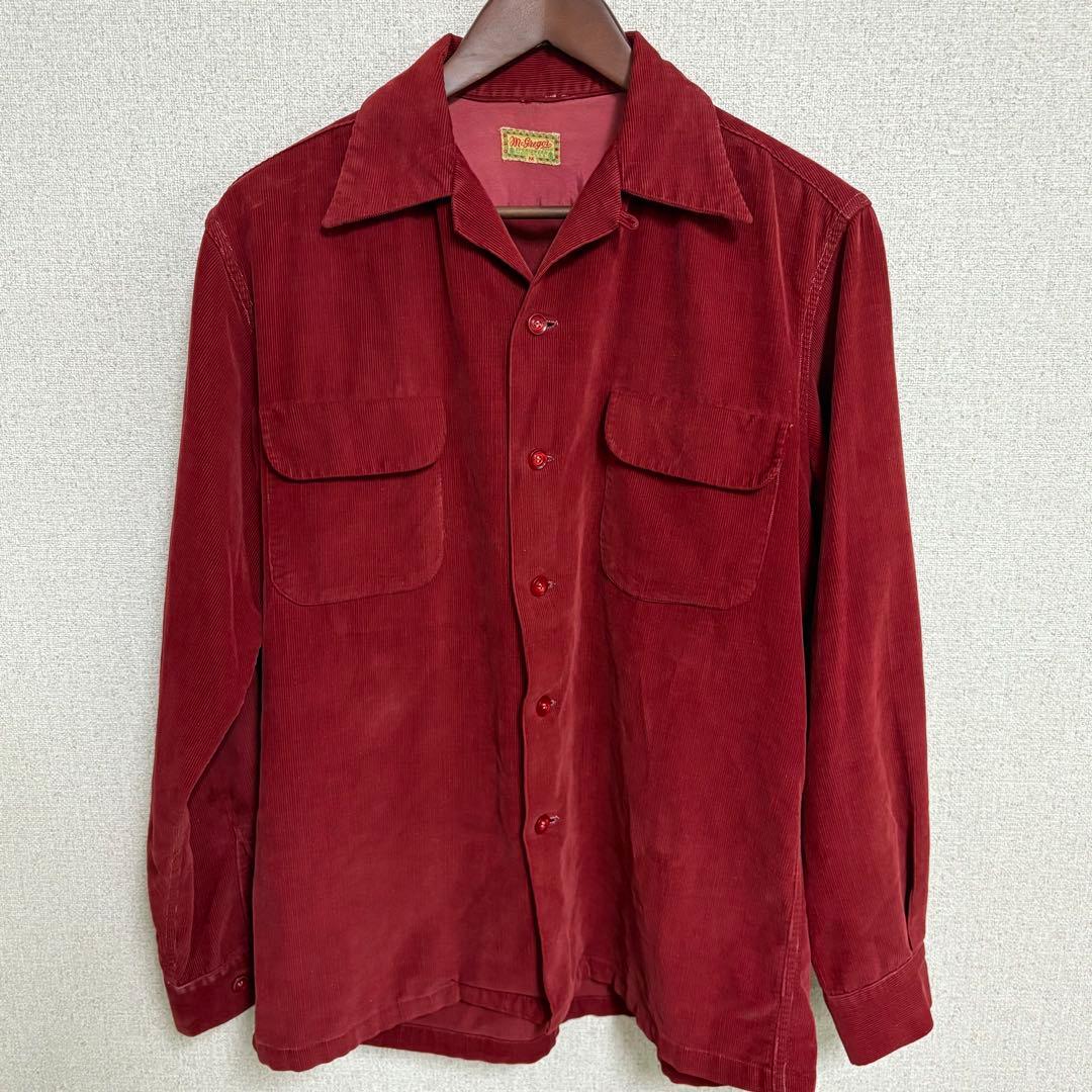 40s McGREGOR マクレガー　コーデュロイシャツ　赤 40's McGREGOR マクレガー コーデュロイオープンカラーシャツ 筆記体