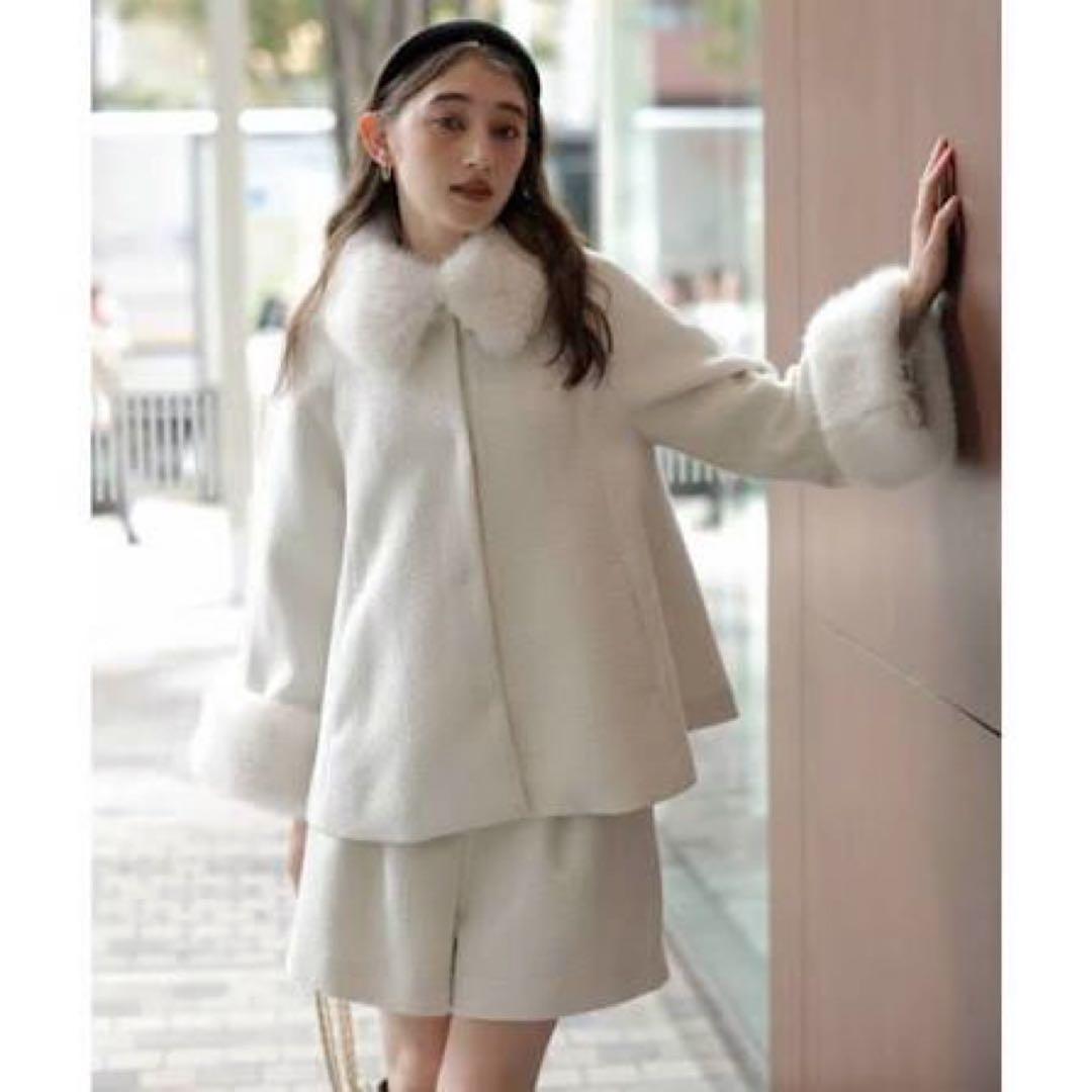 新品✨ リランドチュール ツィードファー衿ショートコートM - メルカリ