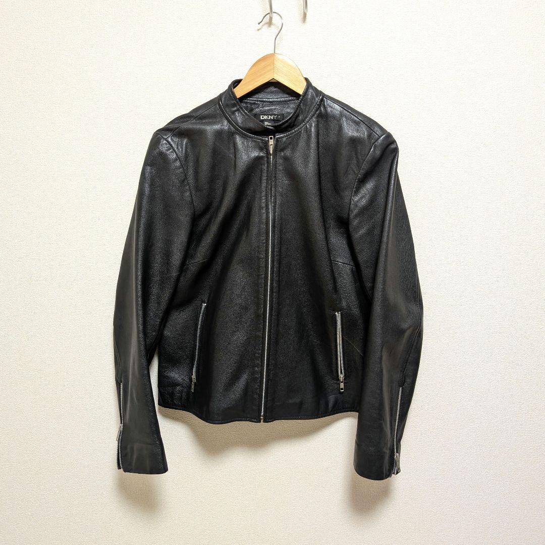 90s DKNYダナキャラン シングル ライダース レザージャケット☆黒 短丈