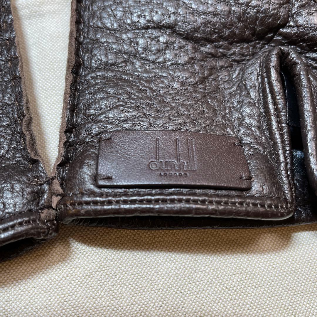 dunhill ダークブラウン レザー手袋 ペッカリー 裏カシミヤ 正規品 箱