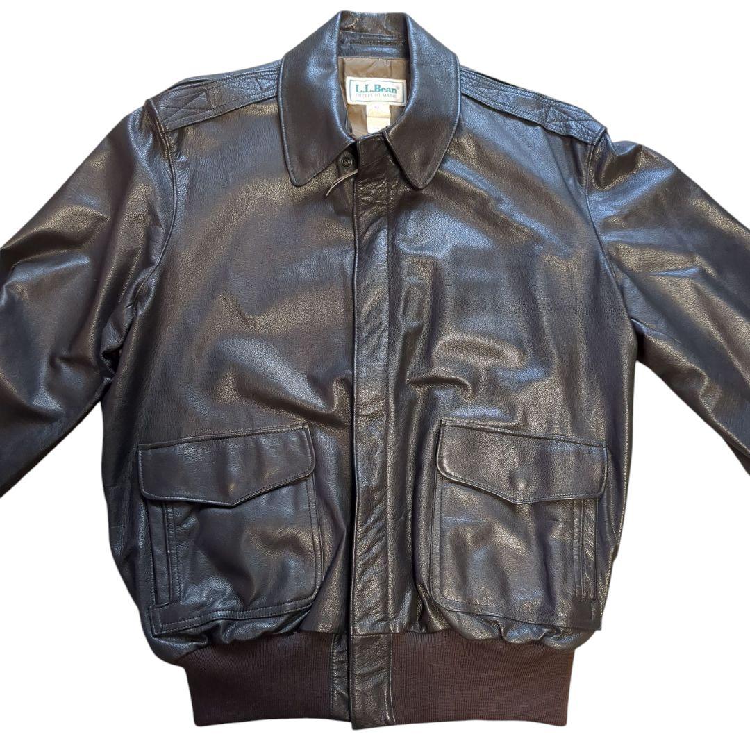 美品 USA製 L.L.Bean A-2タイプ レザージャケット ブラック XL