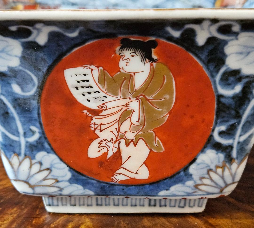 上作品❗】江戸時代中期 献上古伊万里 人物に白抜き花文 瓔珞文様 四方