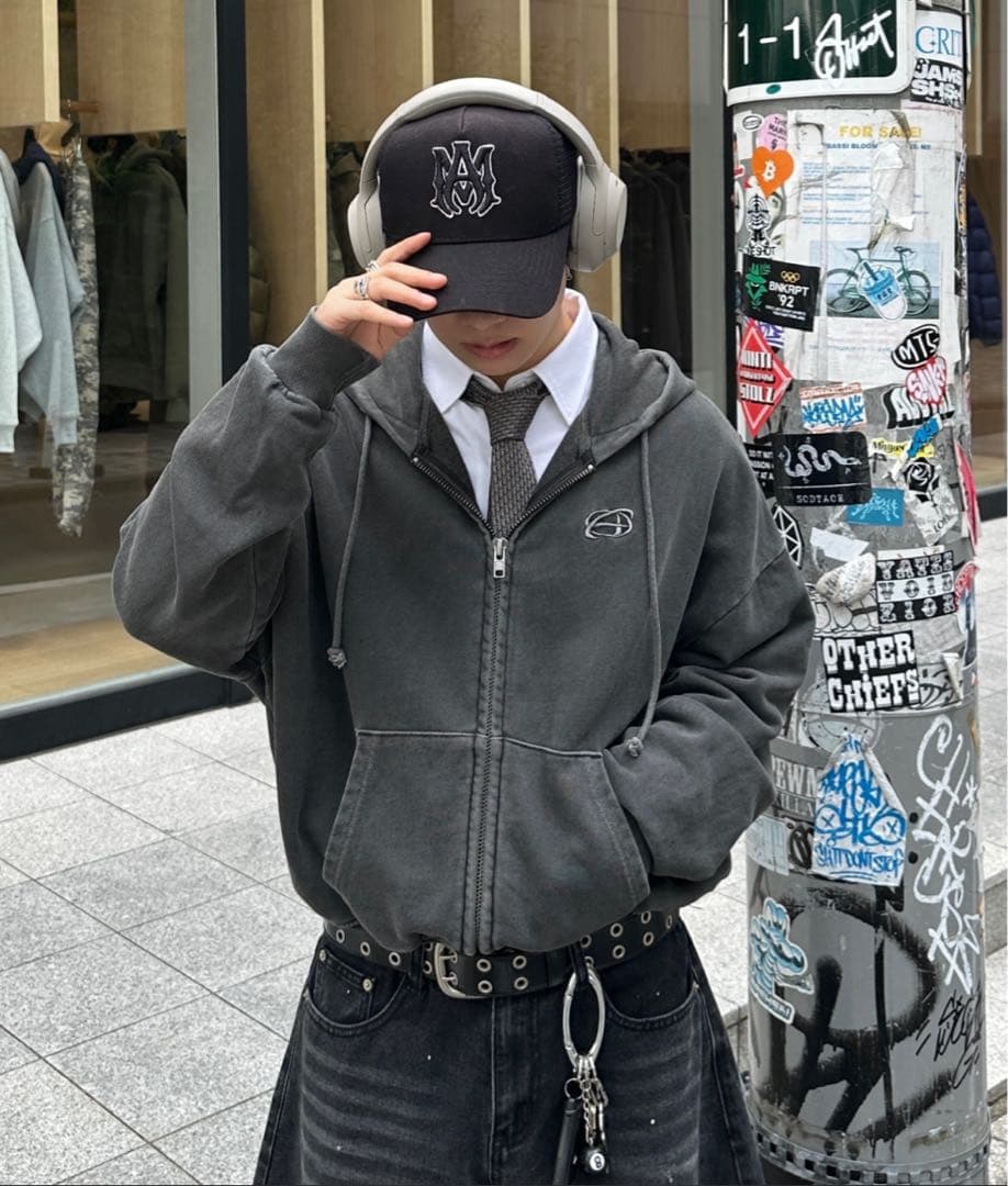 ADAMASTE ダブルジップパーカー フーディー グレー 短丈 新品未使用