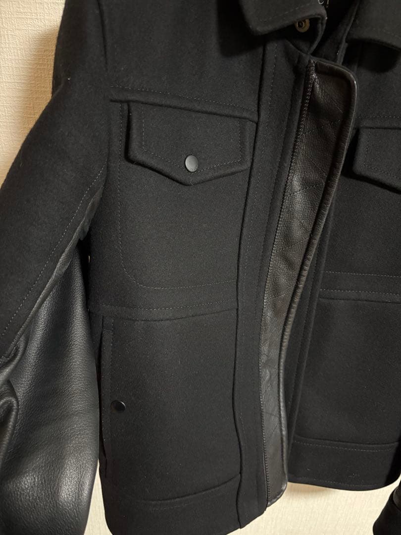 グッチ GUCCI メルトン ウール 袖レザー 切替 ミリタリー ジャケット