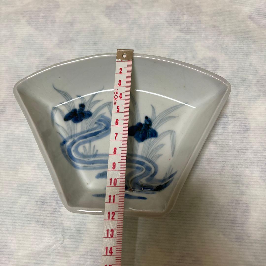 古い染め付け扇皿4枚まとめて