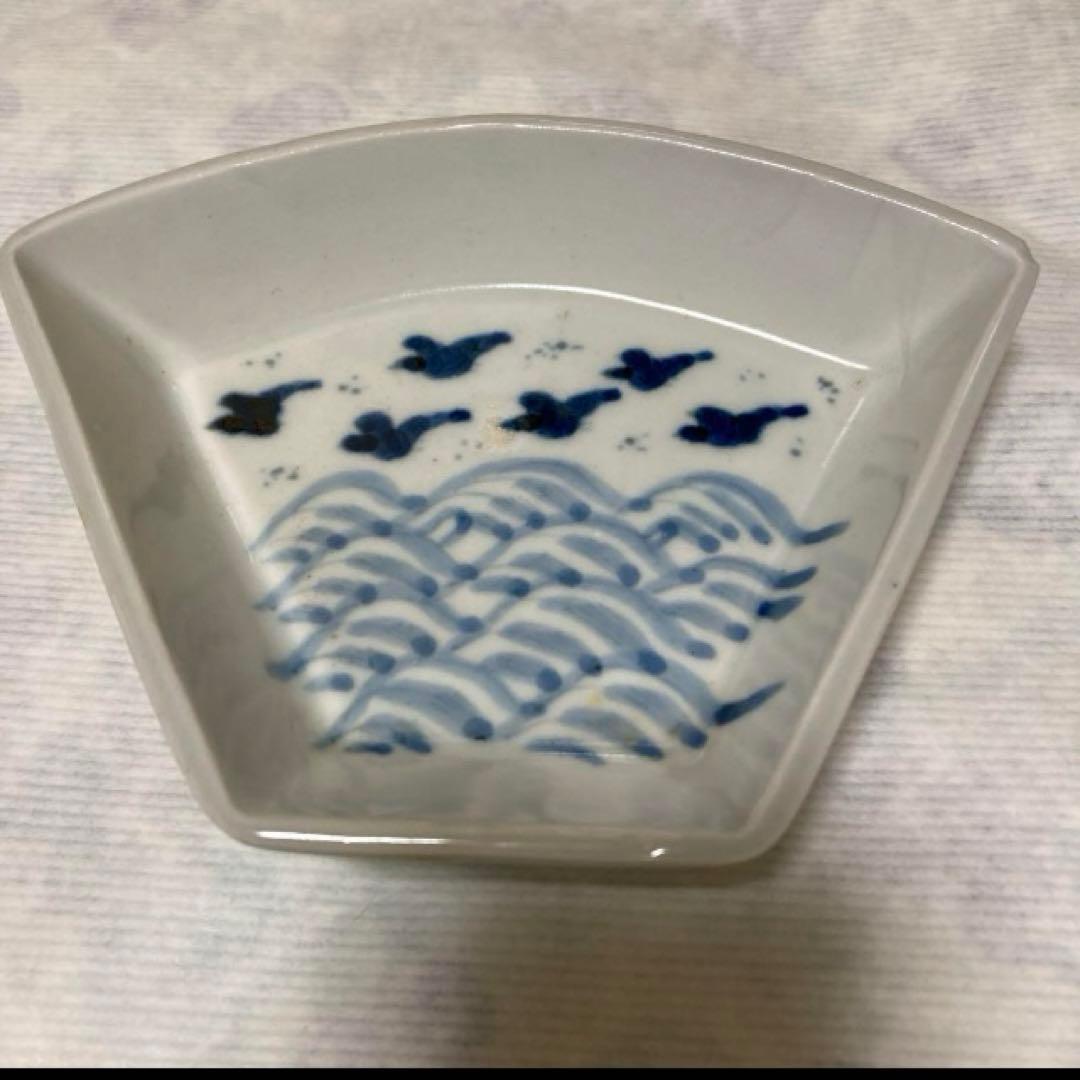 古い染め付け扇皿4枚まとめて