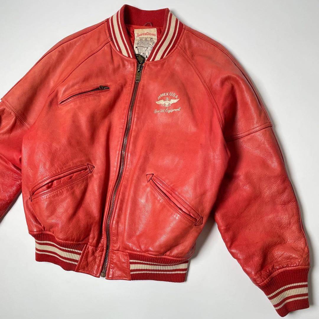牛革】AVIREX レザージャケット 赤 M スタジャン 本革 - メルカリ
