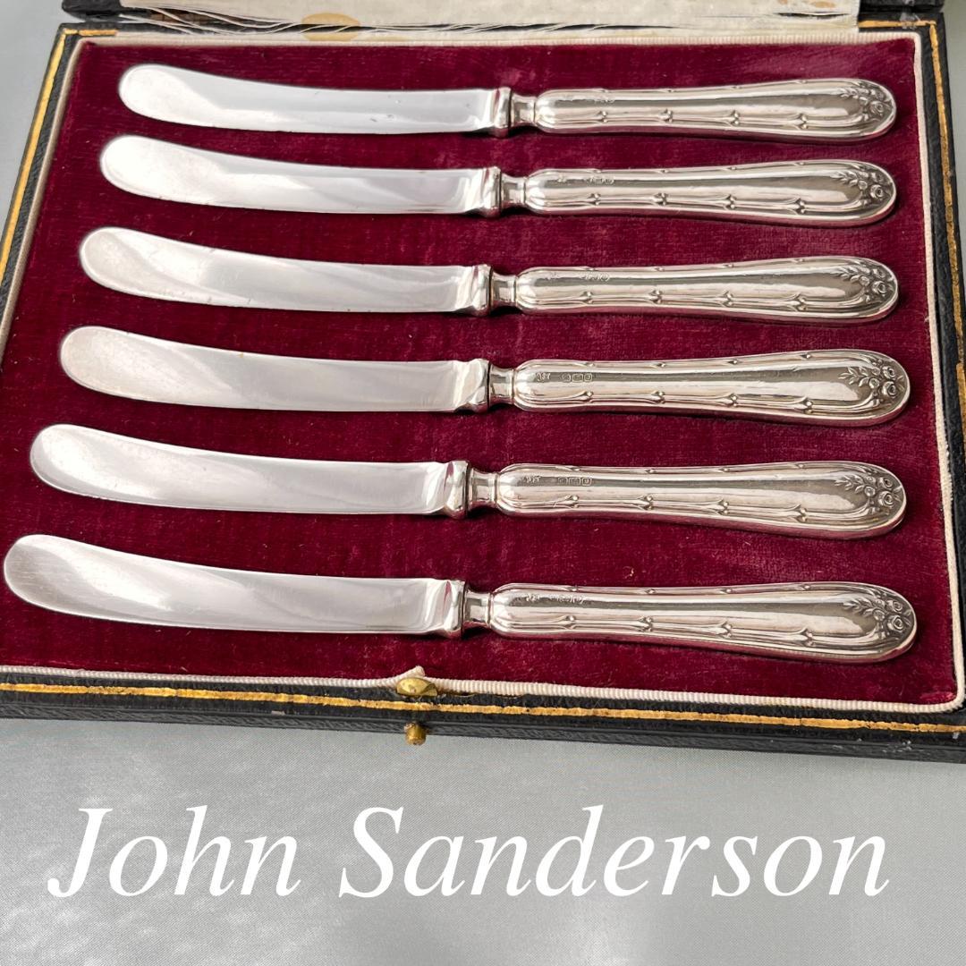 【John Sanderson】 【純銀ハンドル】ローズのティーナイフ 薔薇 アンティーク食器｜カトラリー｜バターナイフ｜シルバープレート｜薔薇