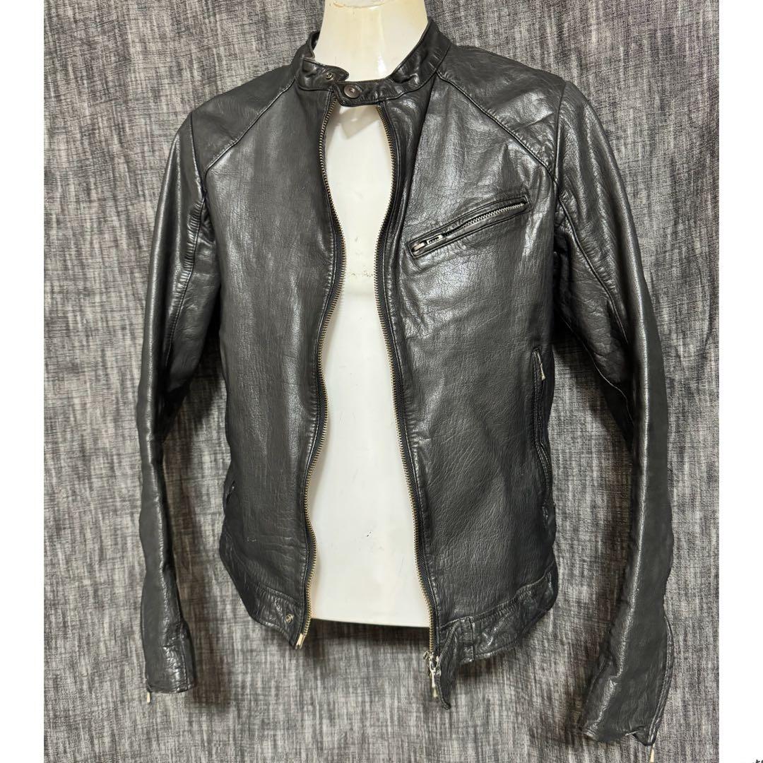 SHELLAC カウレザー 牛革 シングルライダースジャケット Y2K ブラック SHELLAC シェラック レザージャケット 異素材切り替え ブラック y2k