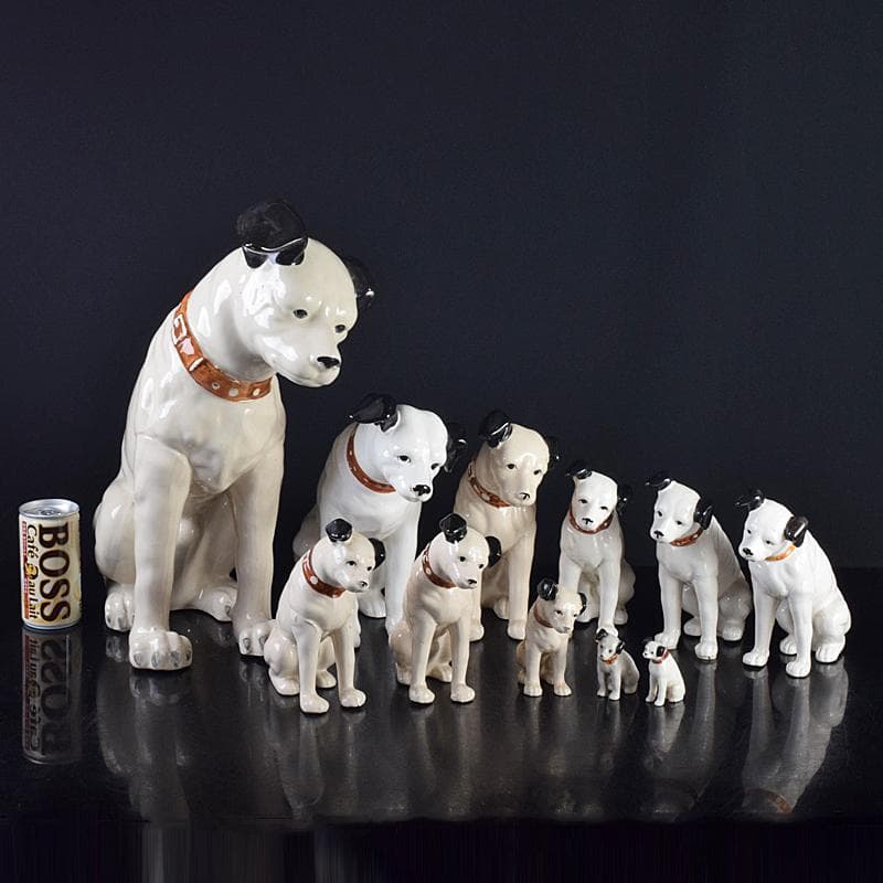 アンティーク 陶器製 ビクター犬 ニッパー君 大中小11点 M R7698B