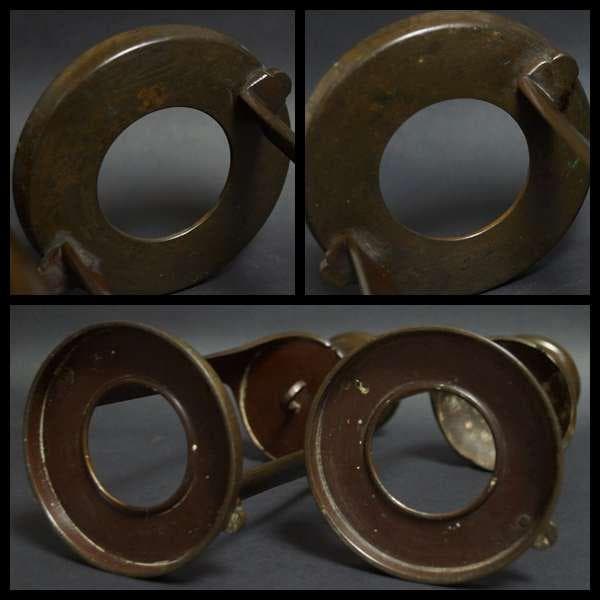 明治期 銅製唐銅燭台(一対) 共箱 仏具 行灯 蝋燭立て 和室照明 寺院