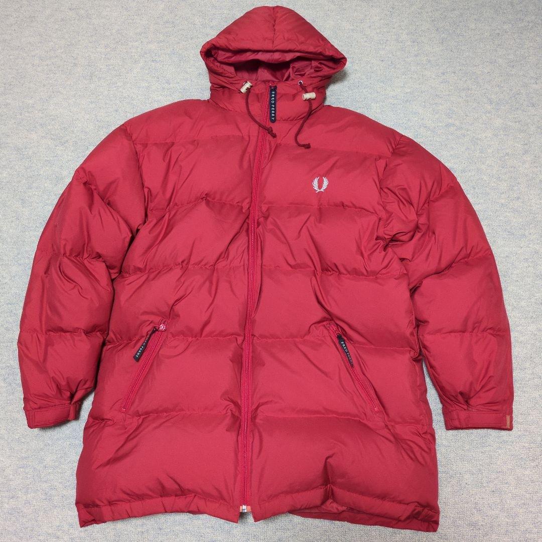 FRED PERRY フレッドペリーダウンジャケット フード 月桂樹 肉厚 赤