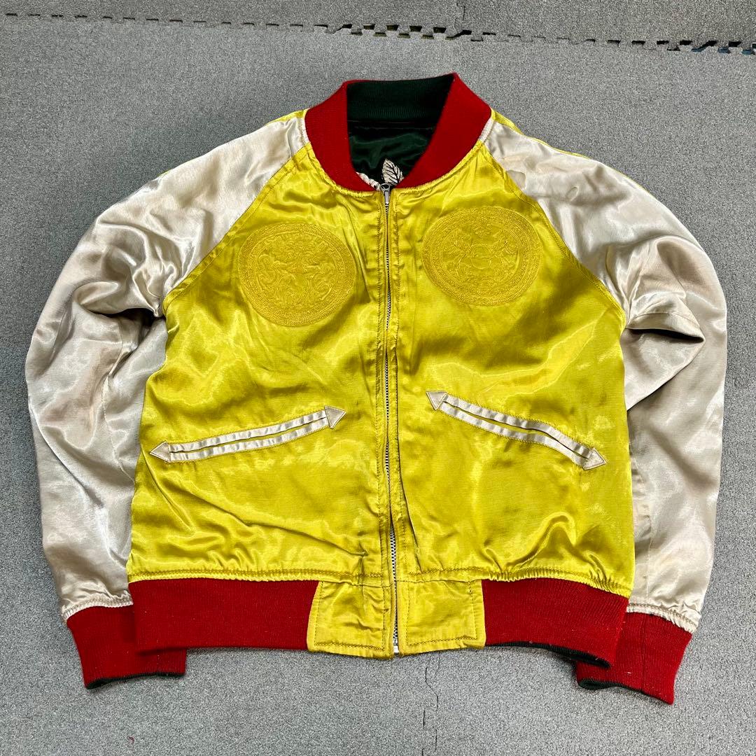 448 HOUSTONスカジャン リバーシブル仕様 蛇×ドクロ×観音 緑×黄 - メルカリ