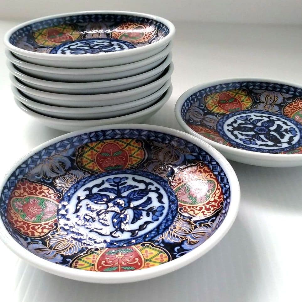 有田焼 吾山窯 古伊万里 金彩 色絵 色錦 金襴手 芙蓉手 銘々皿 小皿 八