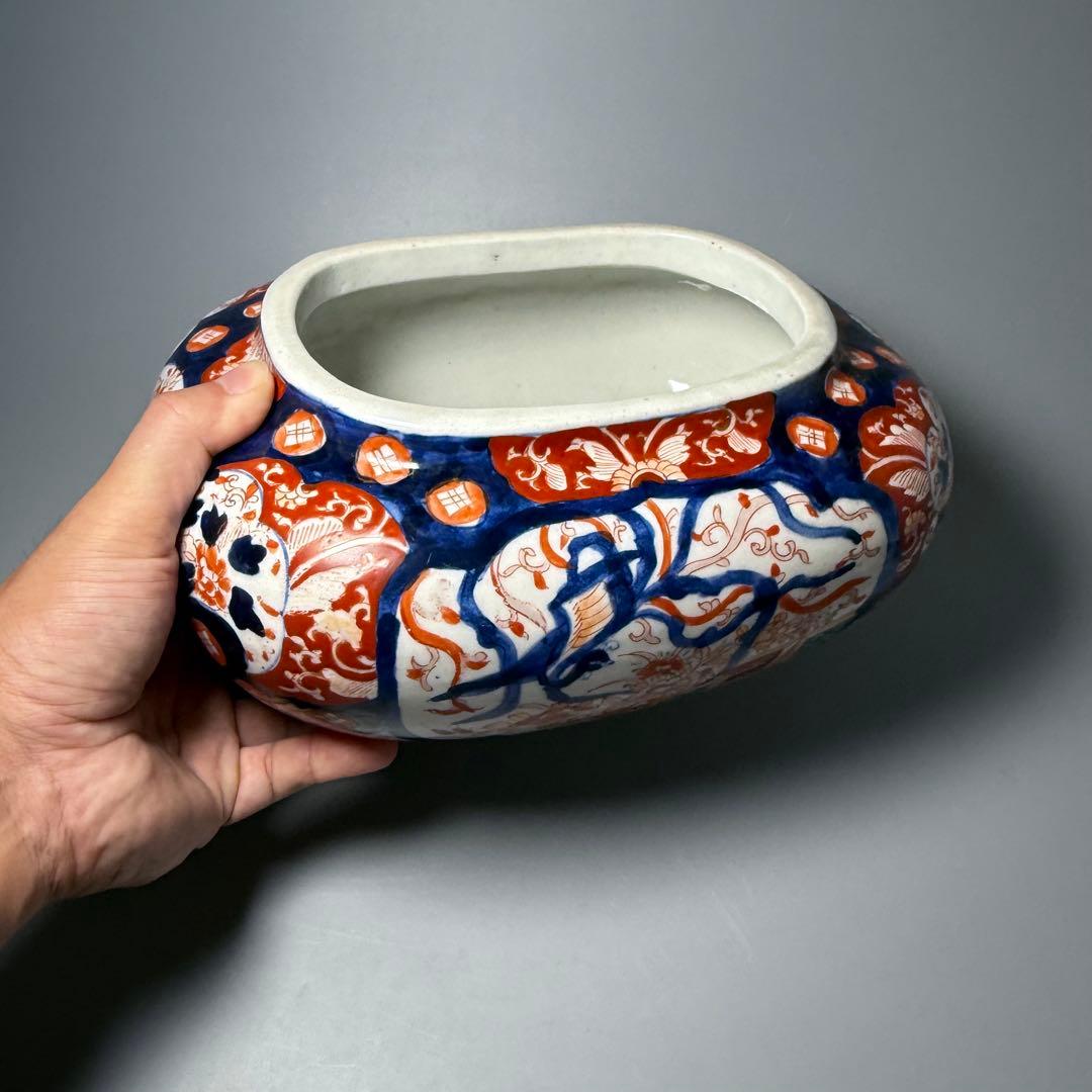 明治時代 染錦鳳凰図変形鉢 珍品 金魚鉢 メダカ 骨董 古美術 オブジェ