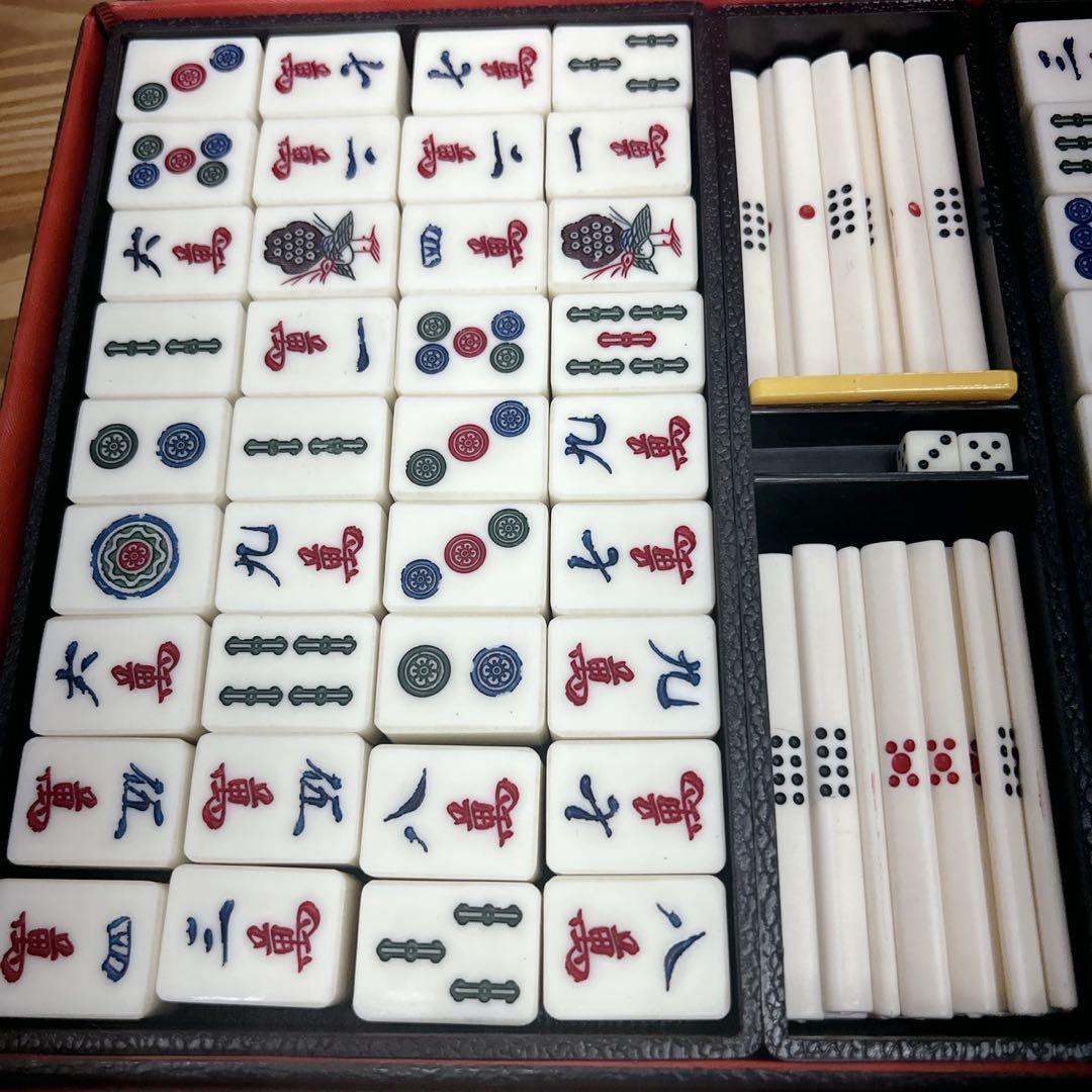 麻雀牌セット レトロケース入り 点棒・サイコロ付き ヴィンテージ