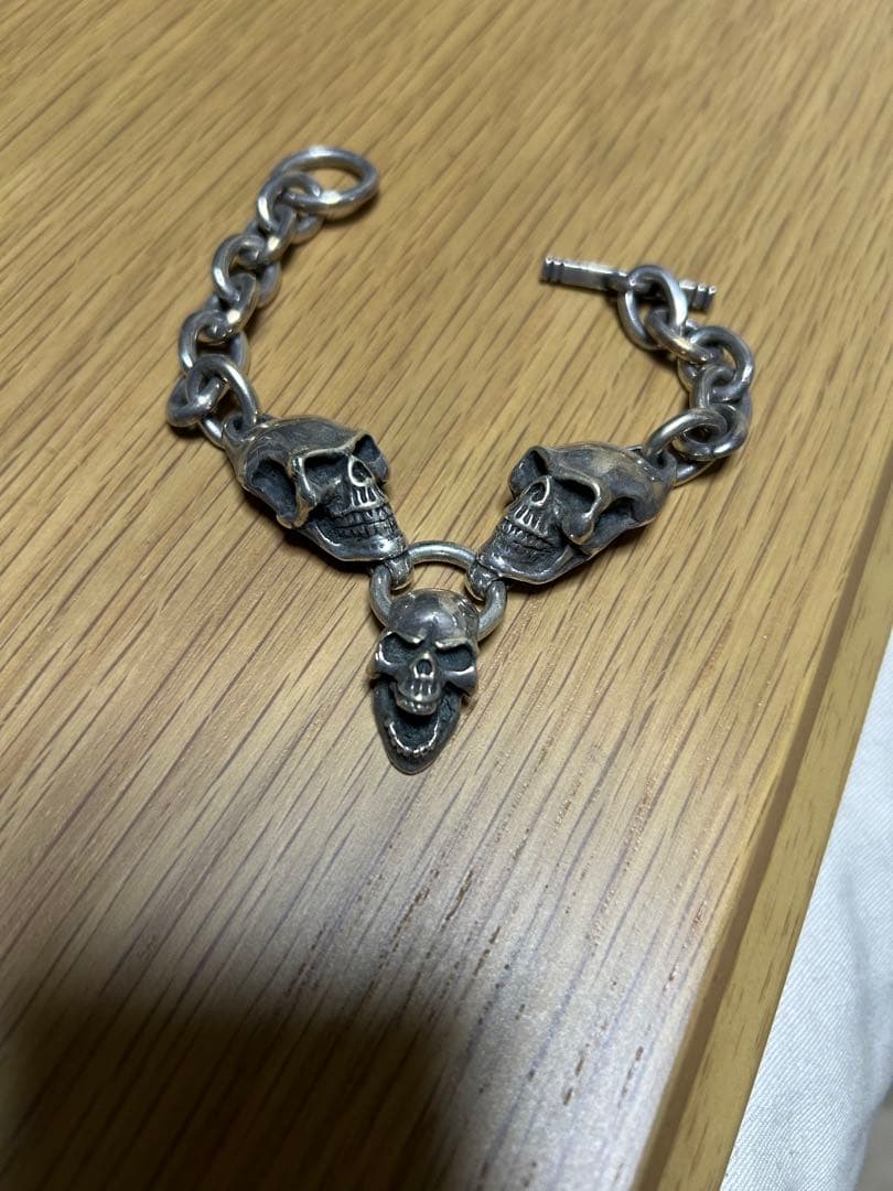 TJシルバーワ-クス製 スカルデザイン シルバーブレスレット シルバー925 スカルブレスレット 唐草ブレスレット 喜平ブレスレット