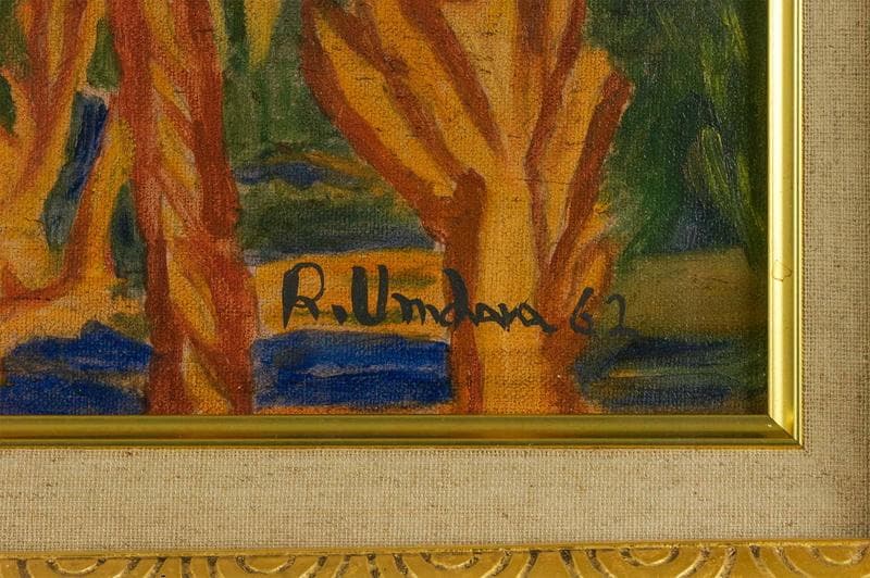 梅原龍三郎　油彩　肉筆『カンヌ』表と裏サイン　美術館シール　F8号　額　b813