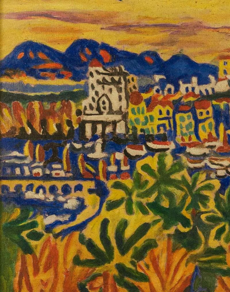 梅原龍三郎　油彩　肉筆『カンヌ』表と裏サイン　美術館シール　F8号　額　b813