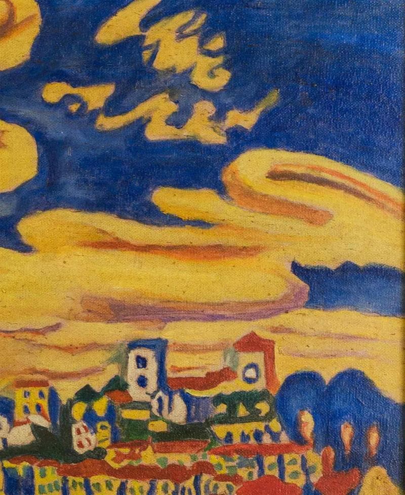 梅原龍三郎　油彩　肉筆『カンヌ』表と裏サイン　美術館シール　F8号　額　b813