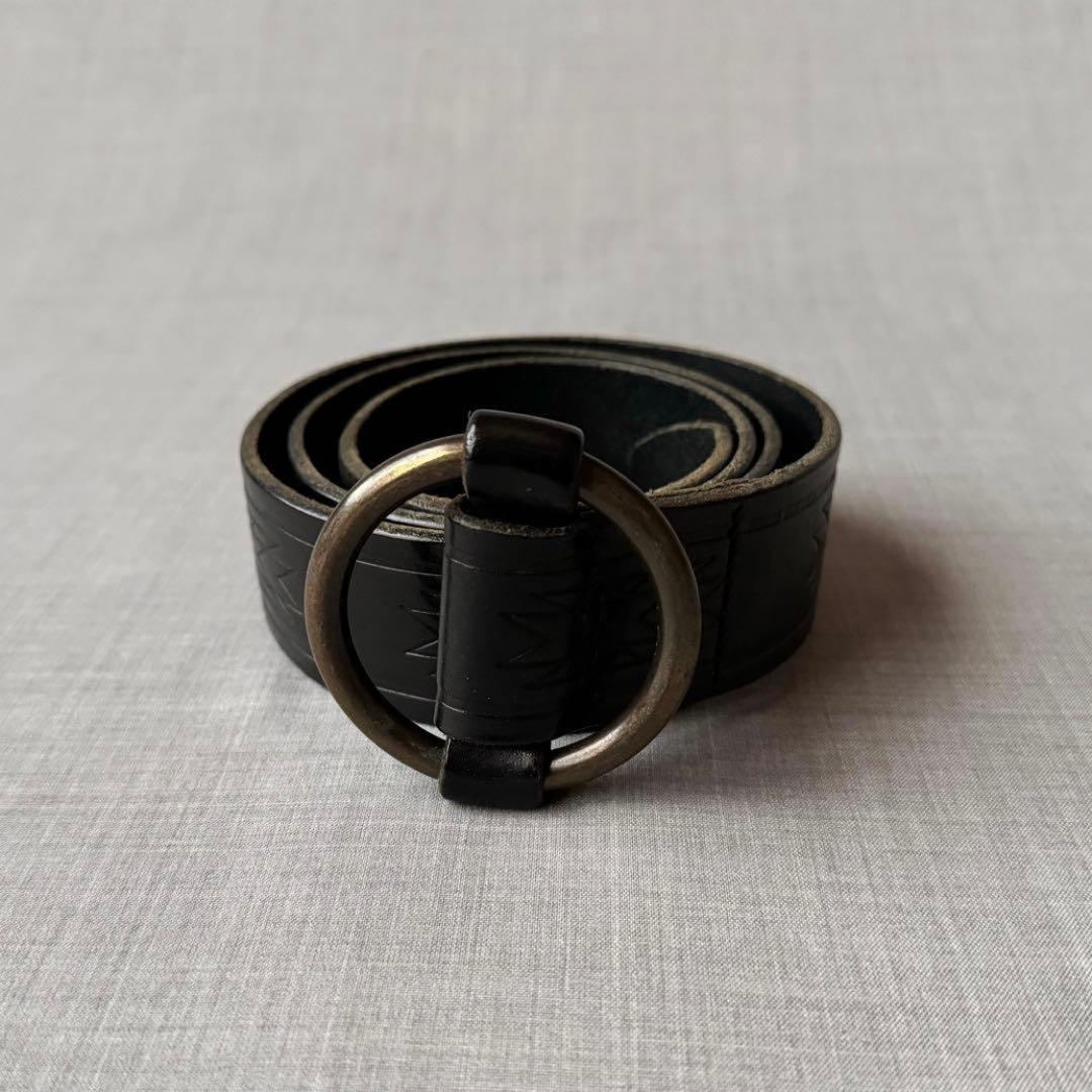 【希少】RALPH LAUREN ネイティブ柄 レザーベルト ブラック LAUREN RALPH LAUREN（ローレン ラルフローレン） ナローベルト LGO