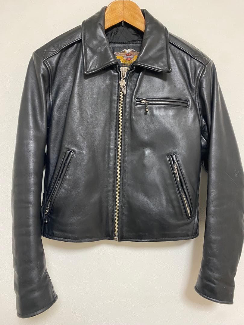 ハーレーダビットソン シングルライダース 牛革 ブラック USA製 ハーレーダビッドソン シングル ライダース 肉厚 レザー
