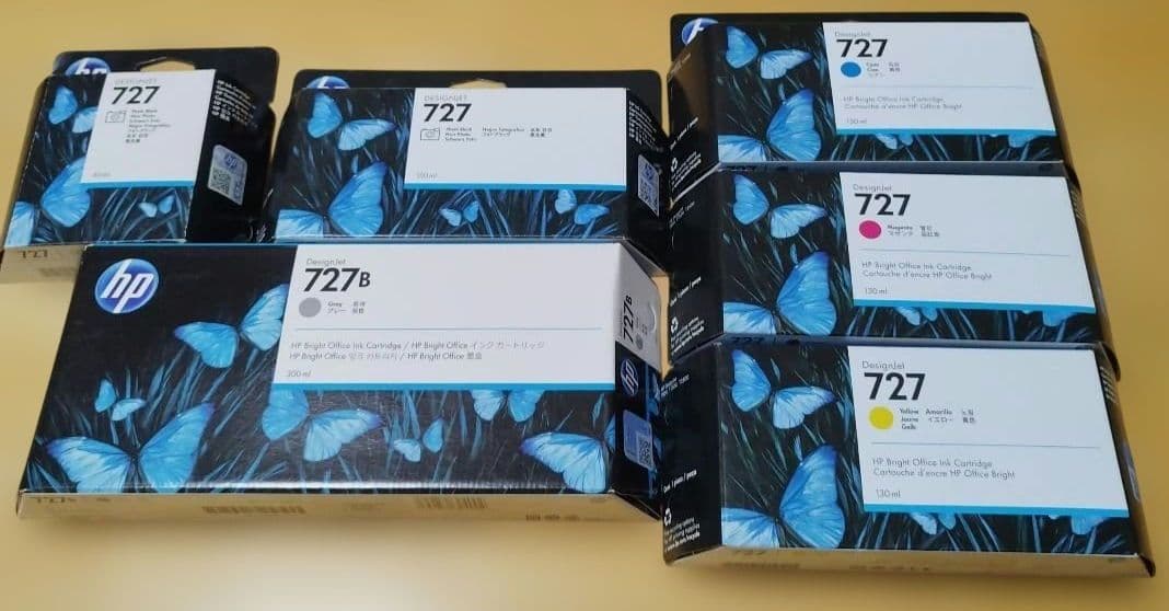HP 727シリーズインク6個セット保証期限切れ品 HP 727B 727 純正インク ブラック3種/カラー3種 6色セット 300mL 各1