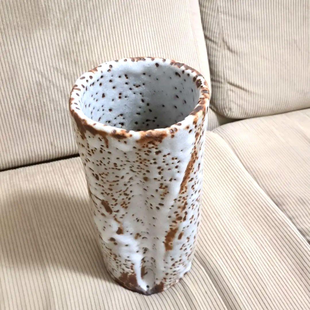 加藤春鼎 鼠志野 筒花入 花器 花瓶 志野 大型 作家もの