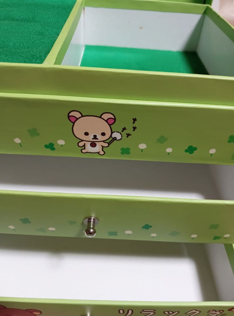 リラックマ　ペーパーBOX　お外でごろん　ジュエリーボックス 引き出し二段　緑