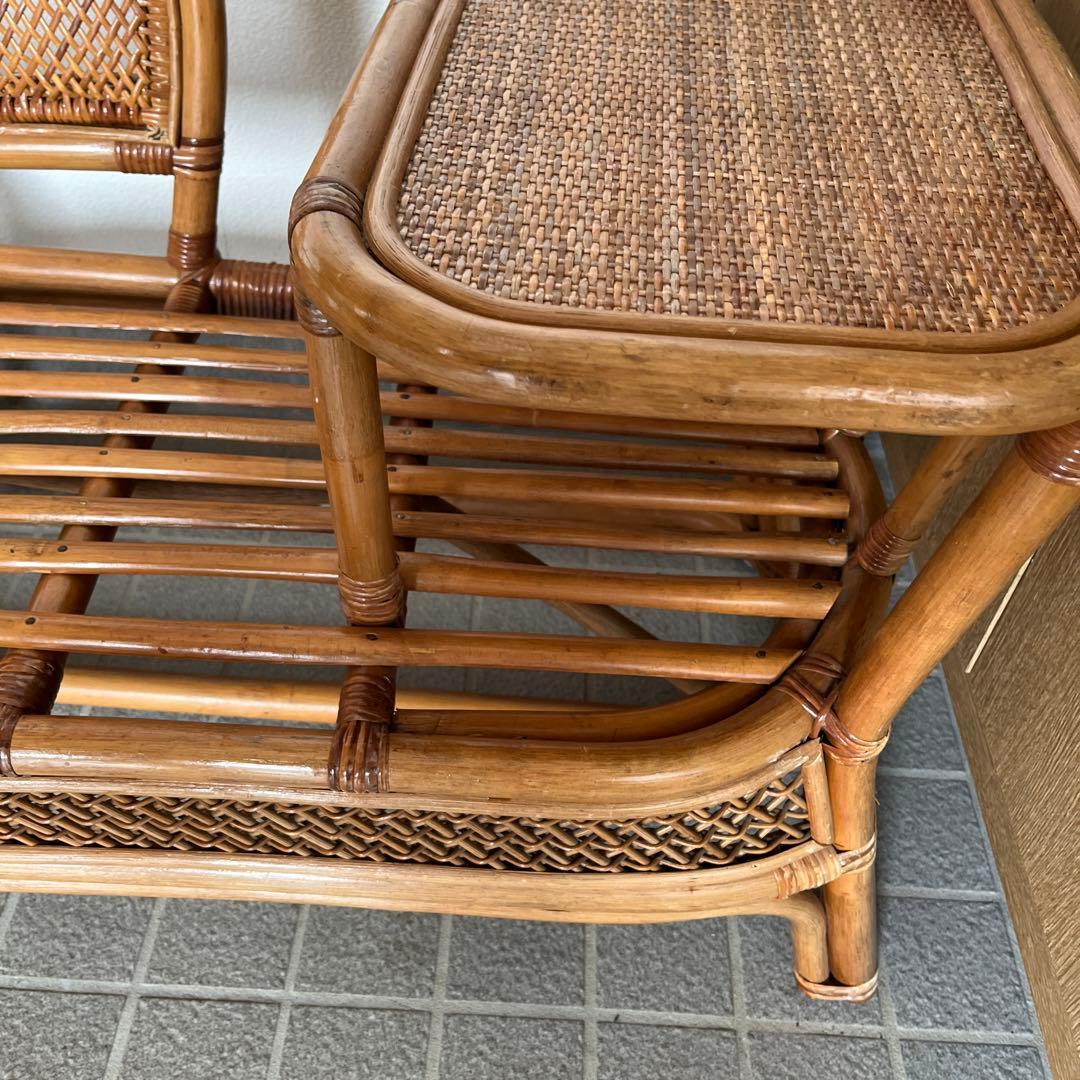 昭和レトロ 藤 アンティーク ラタン サイドテーブル付チェア 椅子