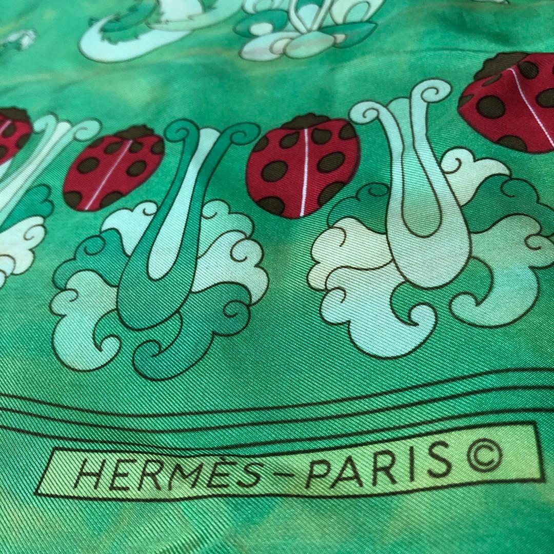 エルメススカーフ カレ90てんとう虫シルクグリーン(coccinelles