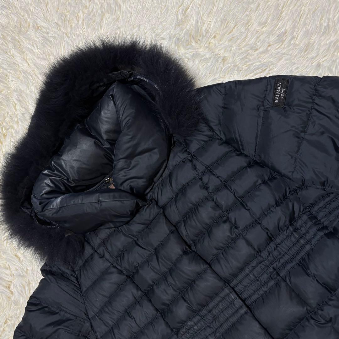 極美品】バルマン☆ ブルーフォックス ファー付 ダウンコート 黒M 891