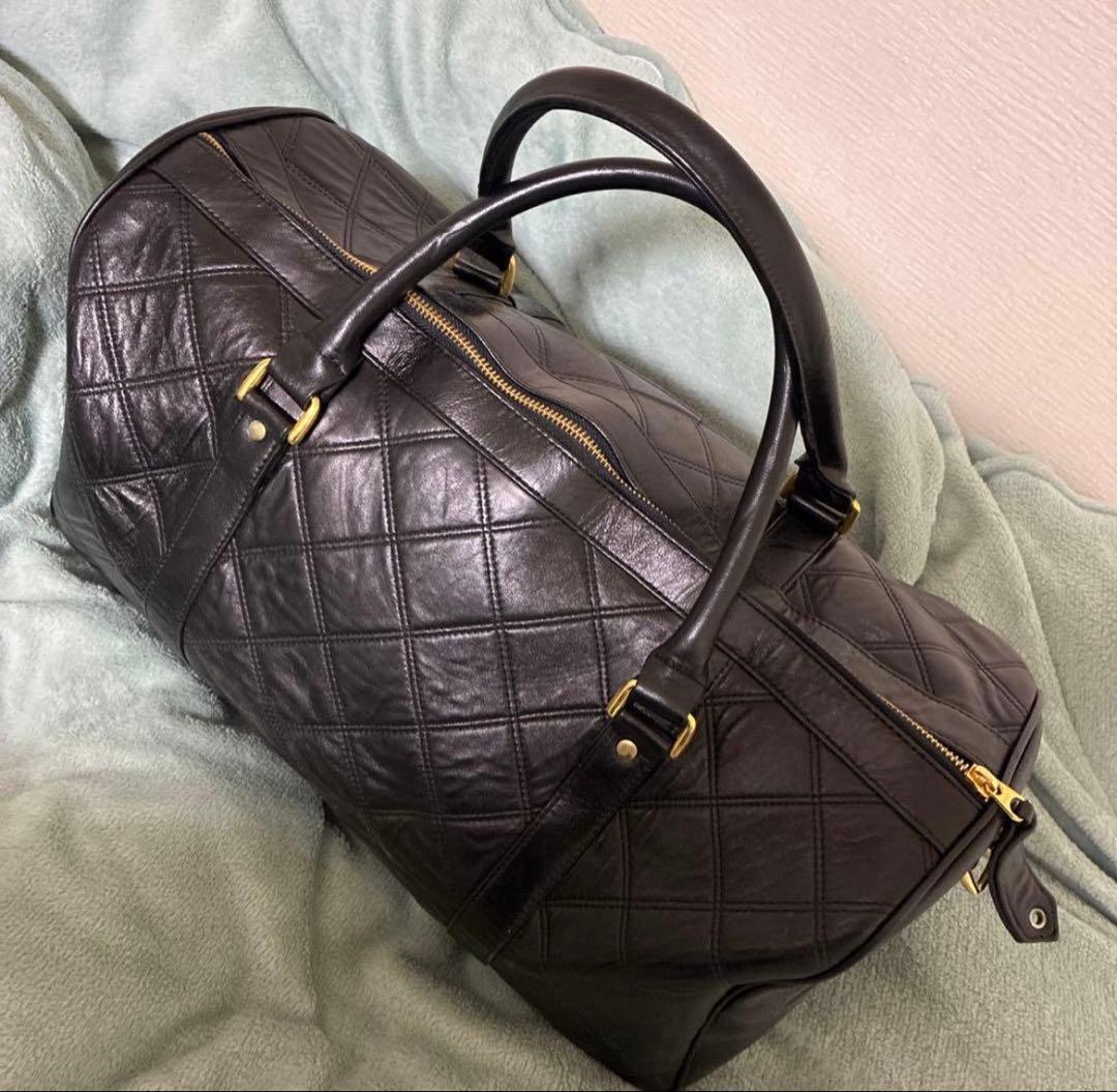 T*K様 CHANEL ヴィンテージ 黒 キルティング ロゴ レザー ボストンバ