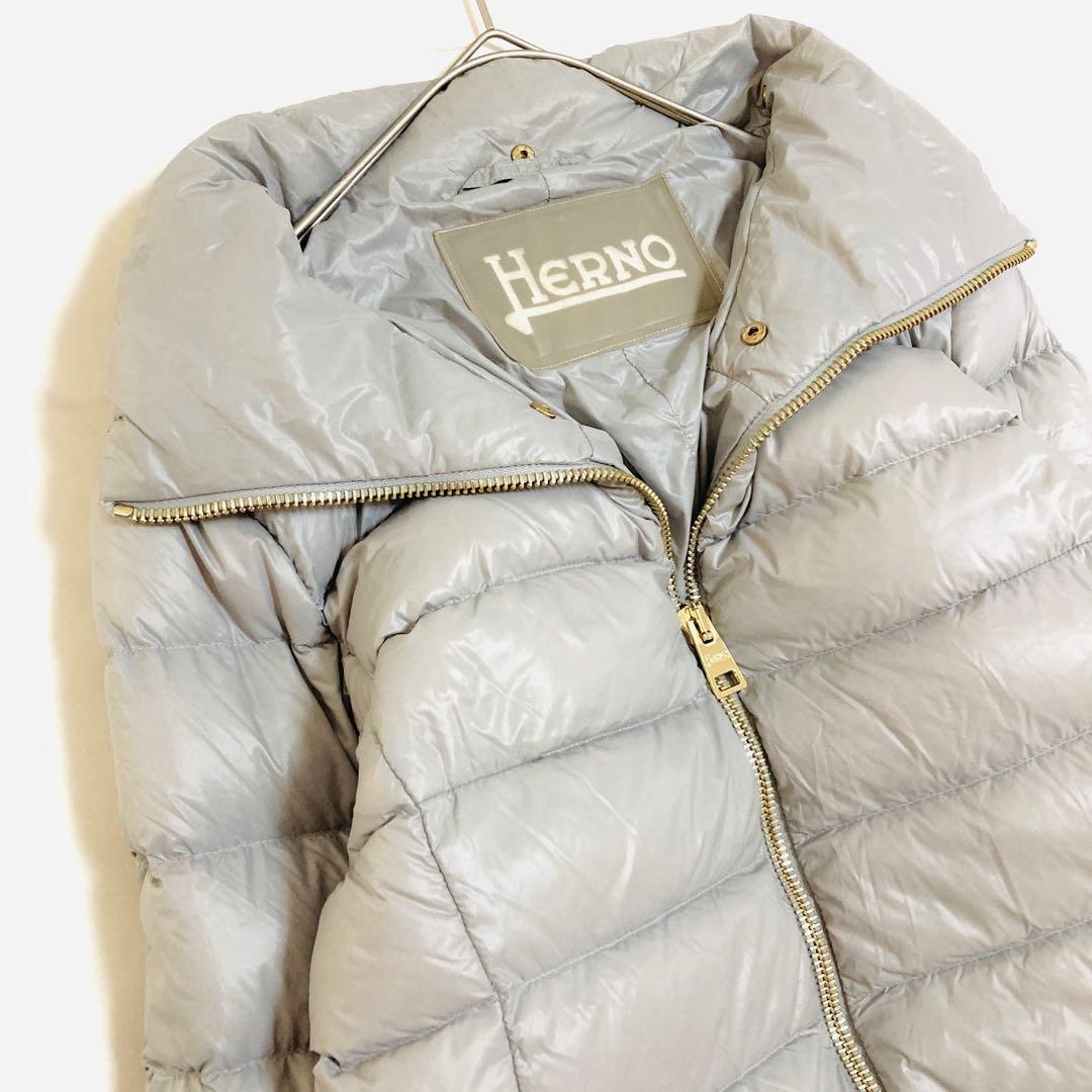 ヘルノ ダウンコート Aライン ゴールドロゴプレート ロング丈 軽量 38