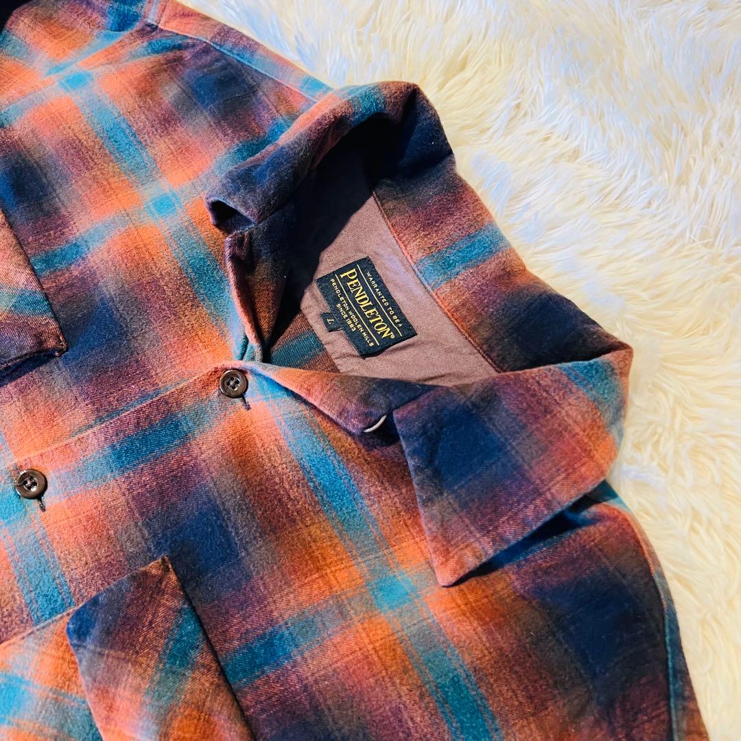 Pendleton オレンジネイビー ボードシャツ L フランネルシャツ 綿