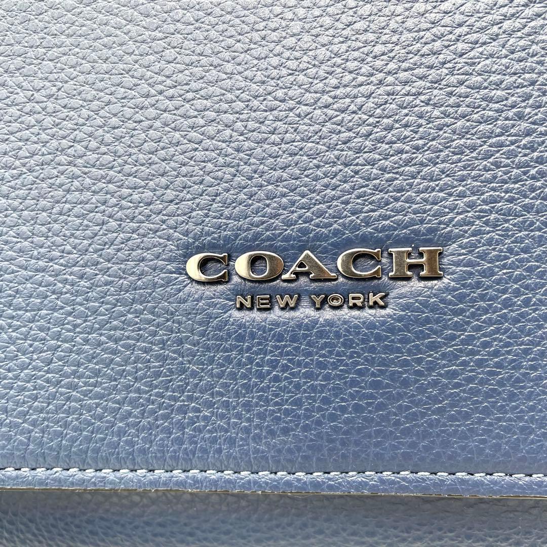 未使用級】コーチ ケイレブ メッセンジャーバッグ ガンメタ レザー 青