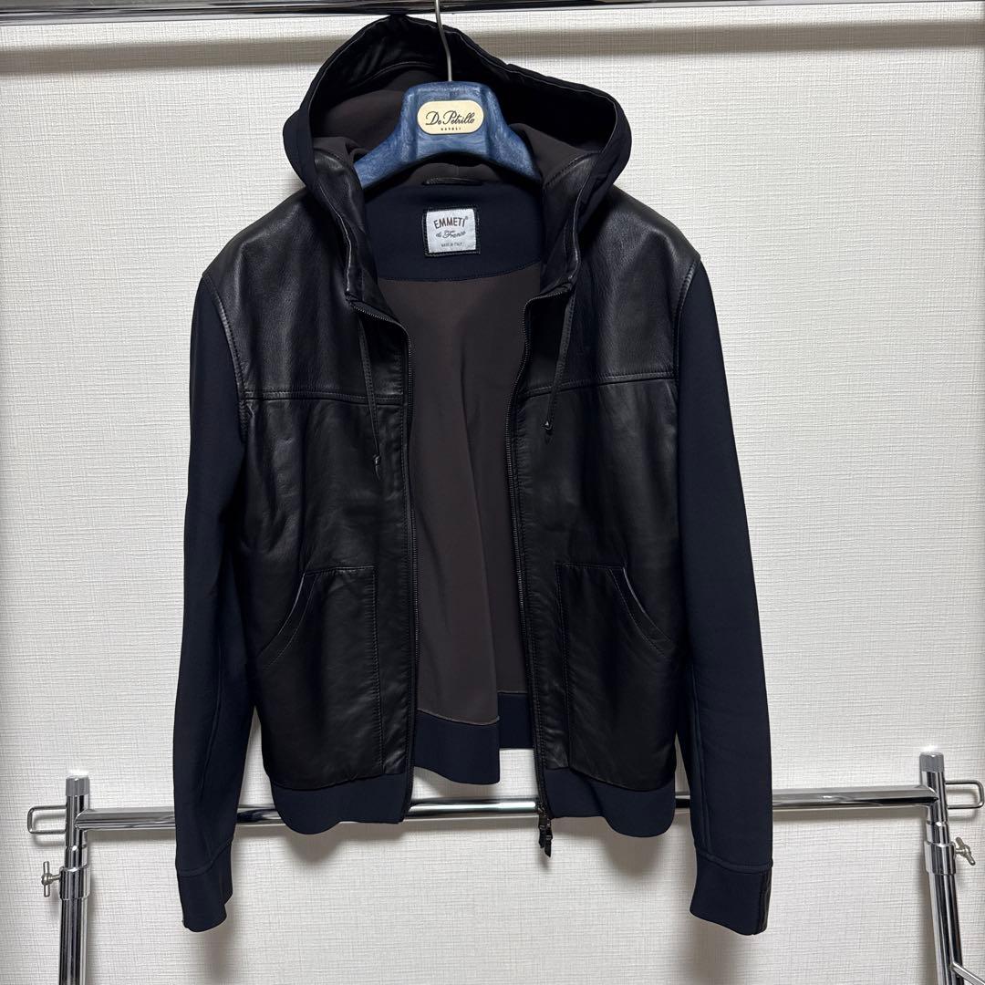 EMMETI フード付きレザージャケット 48 エンメティ EMMETI エンメティ JURI HOODIE ユリ フード付き レザージャケット 黒
