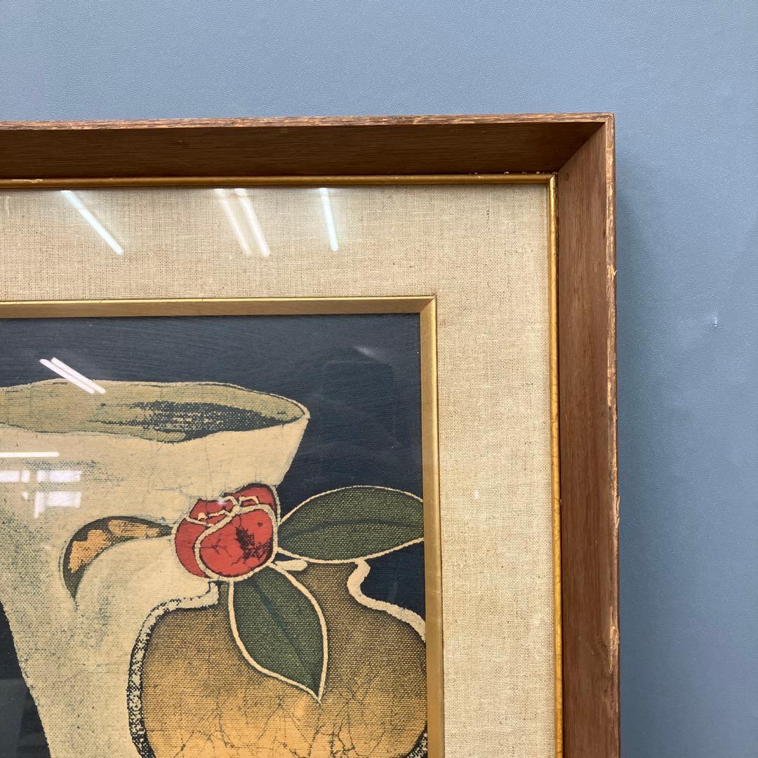 染色額装品 静物画（器と椿）小海原三勇 署名入 新築祝 絵画 額装 額縁