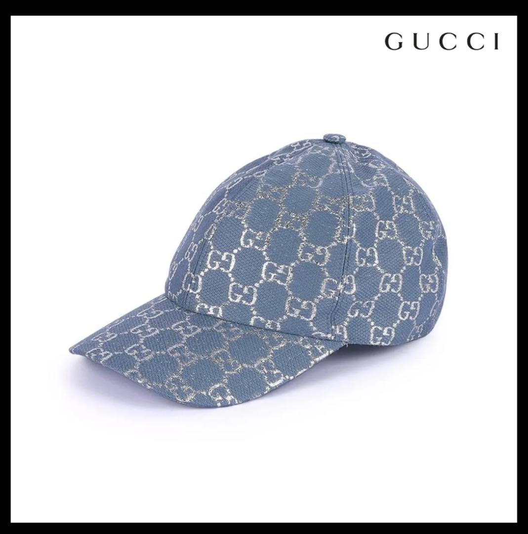 【美品】GUCCI ラメ GG柄 キャップ XL メンズ ユニセックス ブルー GUCCI（グッチ） キャップ メンズ レディース ブルー 656206 4HAC3