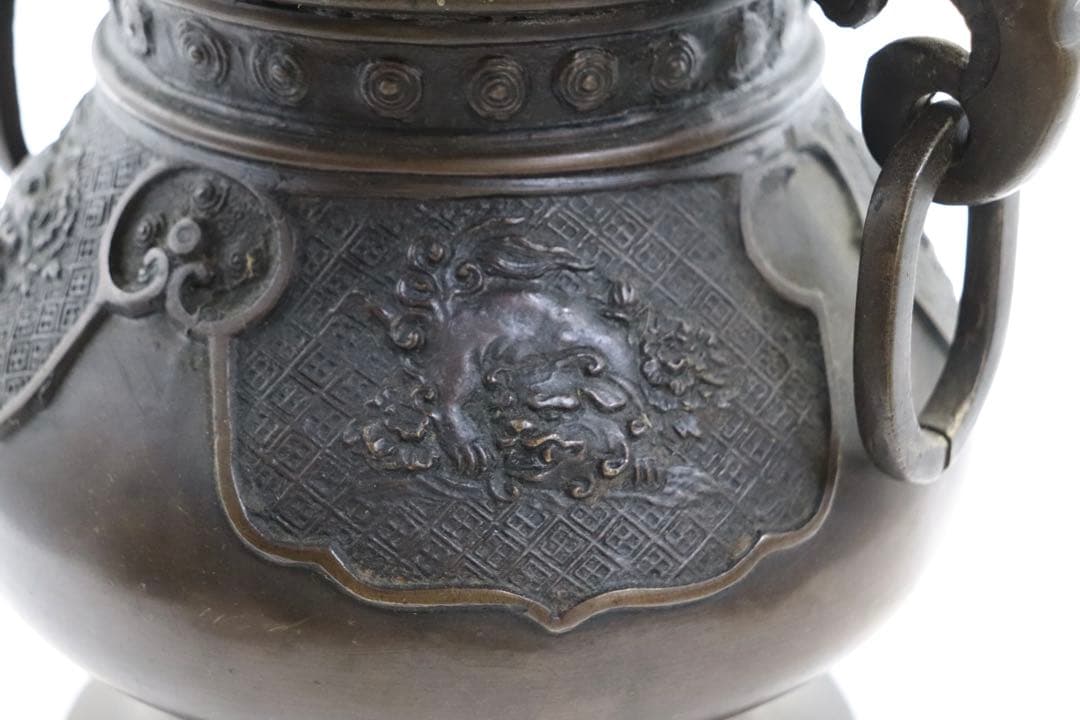 唐銅　大日本文政年整珉鋳　象耳獅子彫　花器　4.4kg 送料込み0131