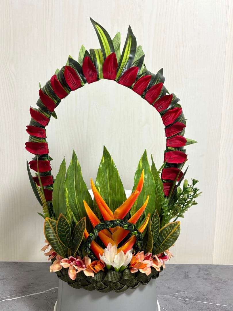 タヒチアンダンス ヘッド、ネックレス 衣装 赤オレンジ - フラダンス