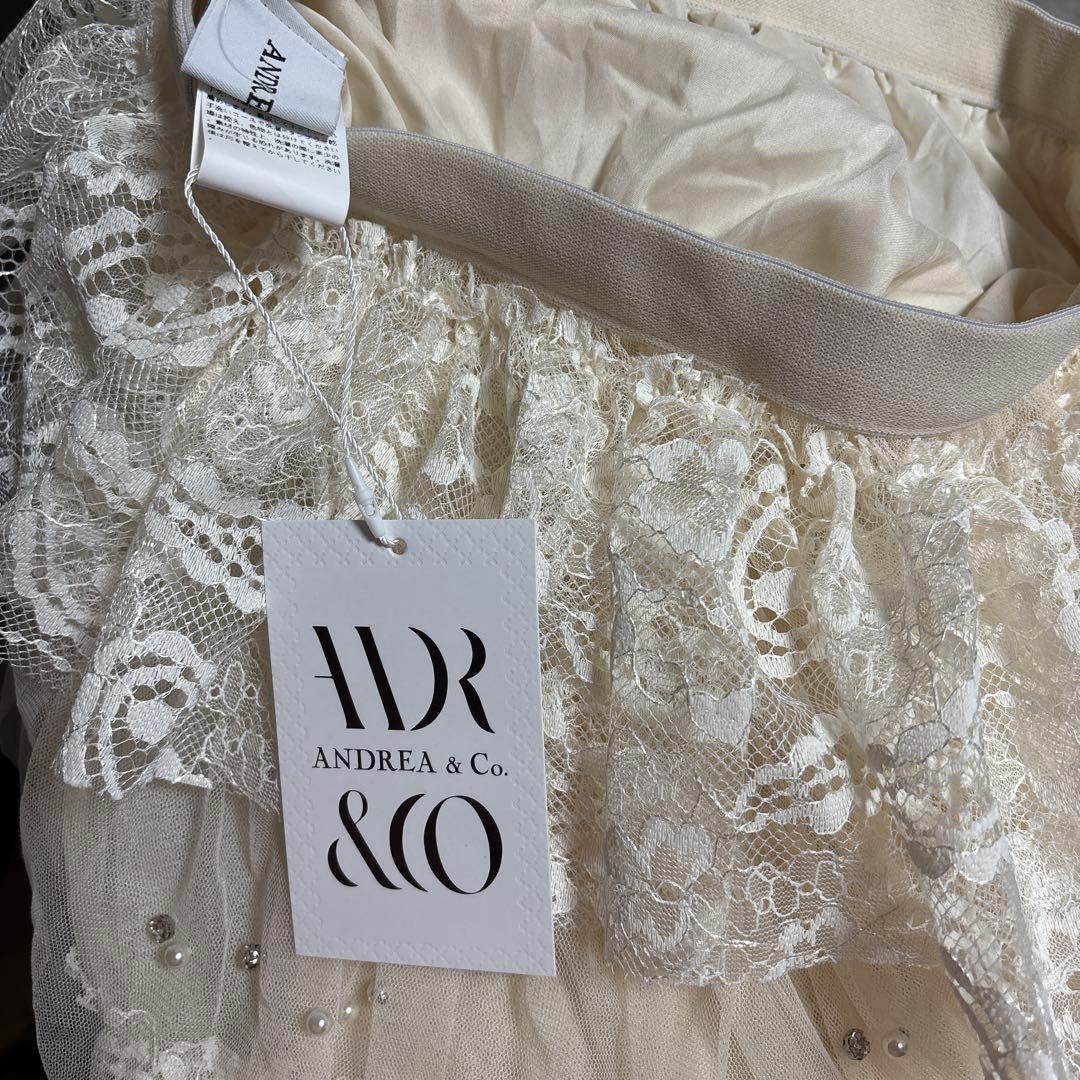 新品タグ付き】ANDREA&Co. ビジューレースチュールスカート ベージュ